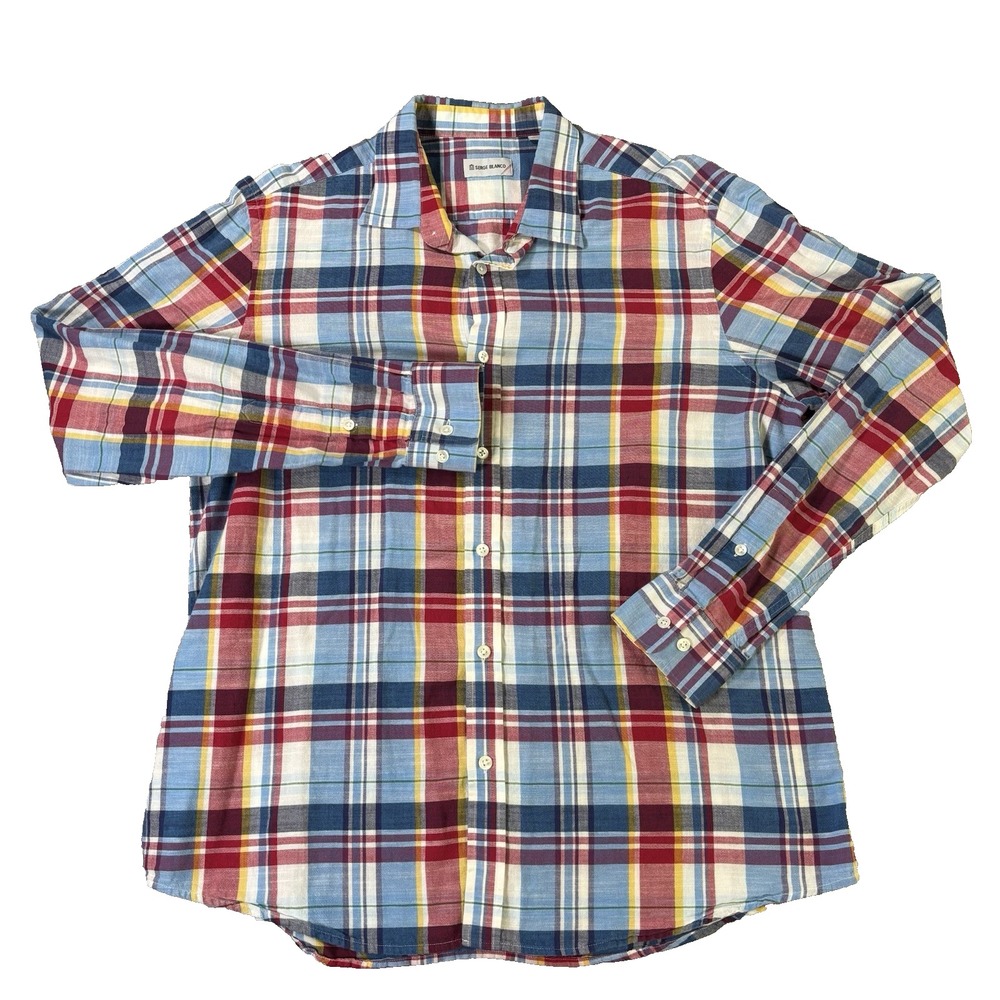 Serge Blanco Designer Long Sleeve Button Down Shirt‎ Men's XL Colorful Plaid